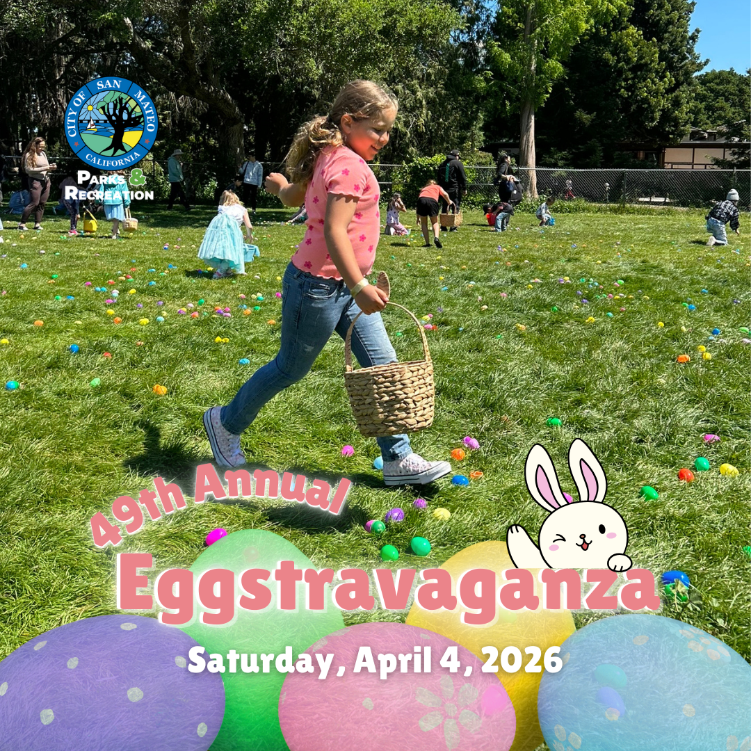 Girl holding a basket in a grass field at egg hunt 49th Annual Eggstravaganza Saturday April 4, 2026