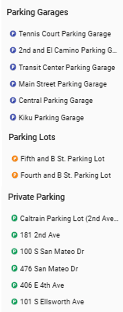 Downtown Parking Map Legend