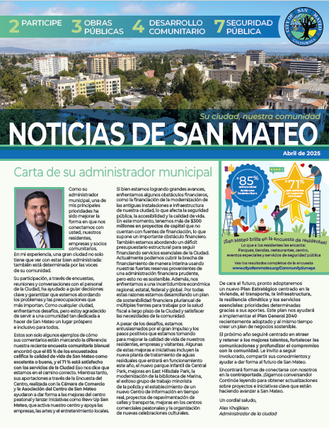San Mateo Newsletter April 2025 Spanish translation image cover